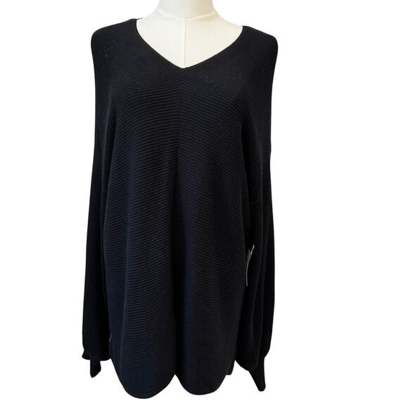 NWT 1.STATE REVOLVE Women's Black Ribbed V Neck Balloon Sleeve Sweater Size L - Picture 5 of 8